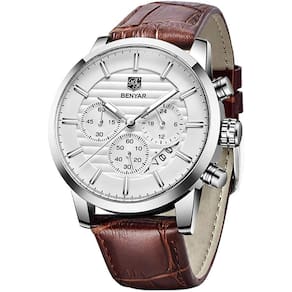 Relógio de pulso Chrono à prova d`água, design esportivo, couro e pulseira para homens