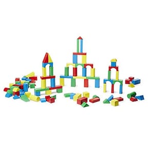 Conjunto de blocos de construção de madeira - 200 blocos, 4 cores e 9 formas