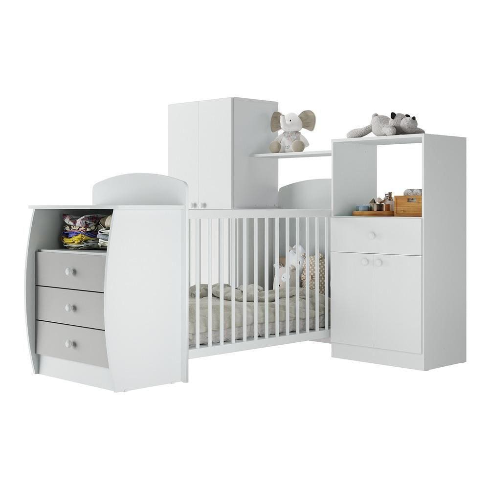 Quarto Infantil Com Berço-cômoda Laura Branco/cinza