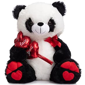Brinquedo de pelúcia HollyHome Panda com corações e laço de 20 polegadas