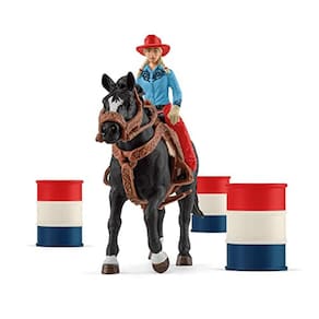 Conjunto de brinquedos Farm World Rodeo, 7 peças, estatueta de cowgirl e cavalo