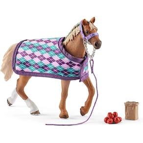 Conjunto de brinquedos Horse Club, puro-sangue inglês com cobertor, 5 a 12 anos, 4 peças