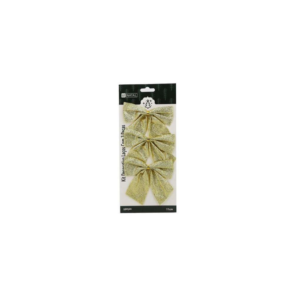 Kit Laço de Natal Le Dourado Liso 3 Unidades 11cm