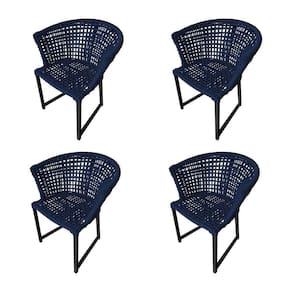 Kit 4 Cadeiras Salinas Corda Náutica Base Em Alumínio Preto-azul Marinho - Cor: Azul
