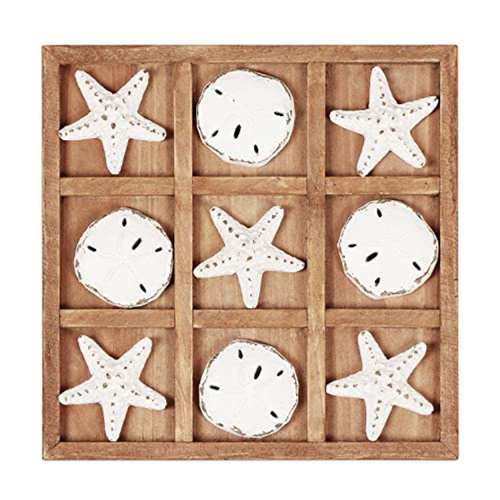Jogo Travel Tic Tac Toe para decoração de mesa de café Beach House, 22,78 x 22,78 cm, branco envelhecido