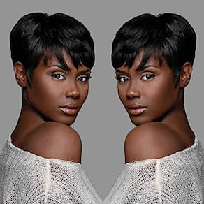 Perucas de cabelo humano para mulheres negras com corte de duende 1B