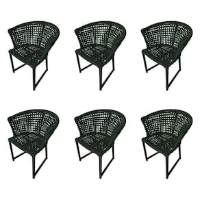 Kit 6 Cadeiras Salinas Corda Náutica Base Em Alumínio Preto-verde Musgo - Cor: Verde