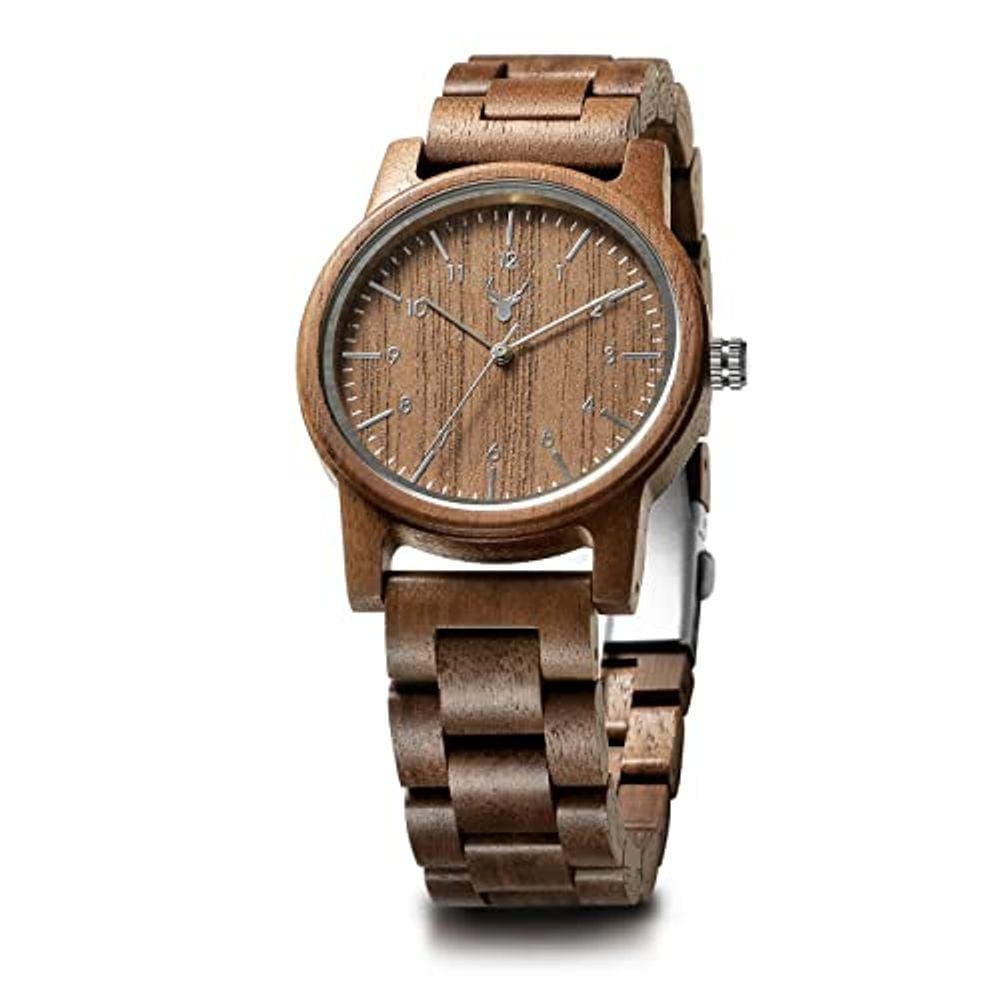 Relógio de madeira Uwood 40mm l feito à mão com caixa de presente e pulseira ajustável