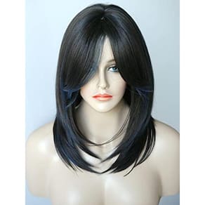 Peruca de camada média com destaque em preto/azul