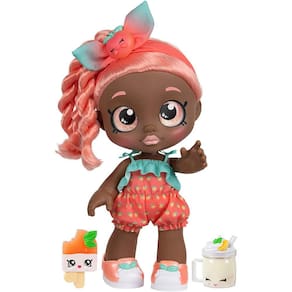 Kindi Kids Snack Time Friends - boneca, pêssegos de verão com roupas e sapatos