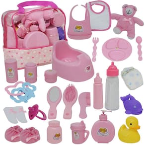 Conjunto de bolsas de fraldas para bonecas, conjunto de alimentação e acessórios: garrafas
