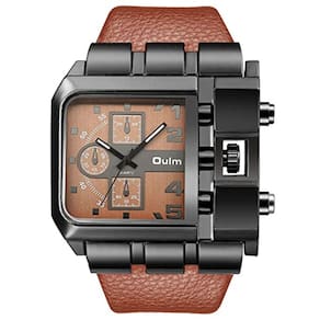 Relógio masculino com pulseira de couro de quartzo Big Face (marrom)