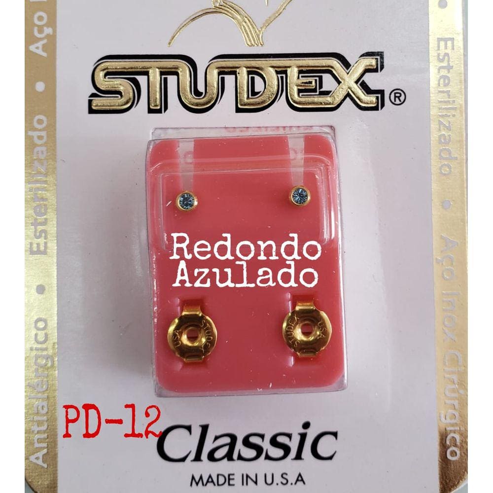 Brinco Studex Classic 2Mm Bezel Azul Pequeno Dourado