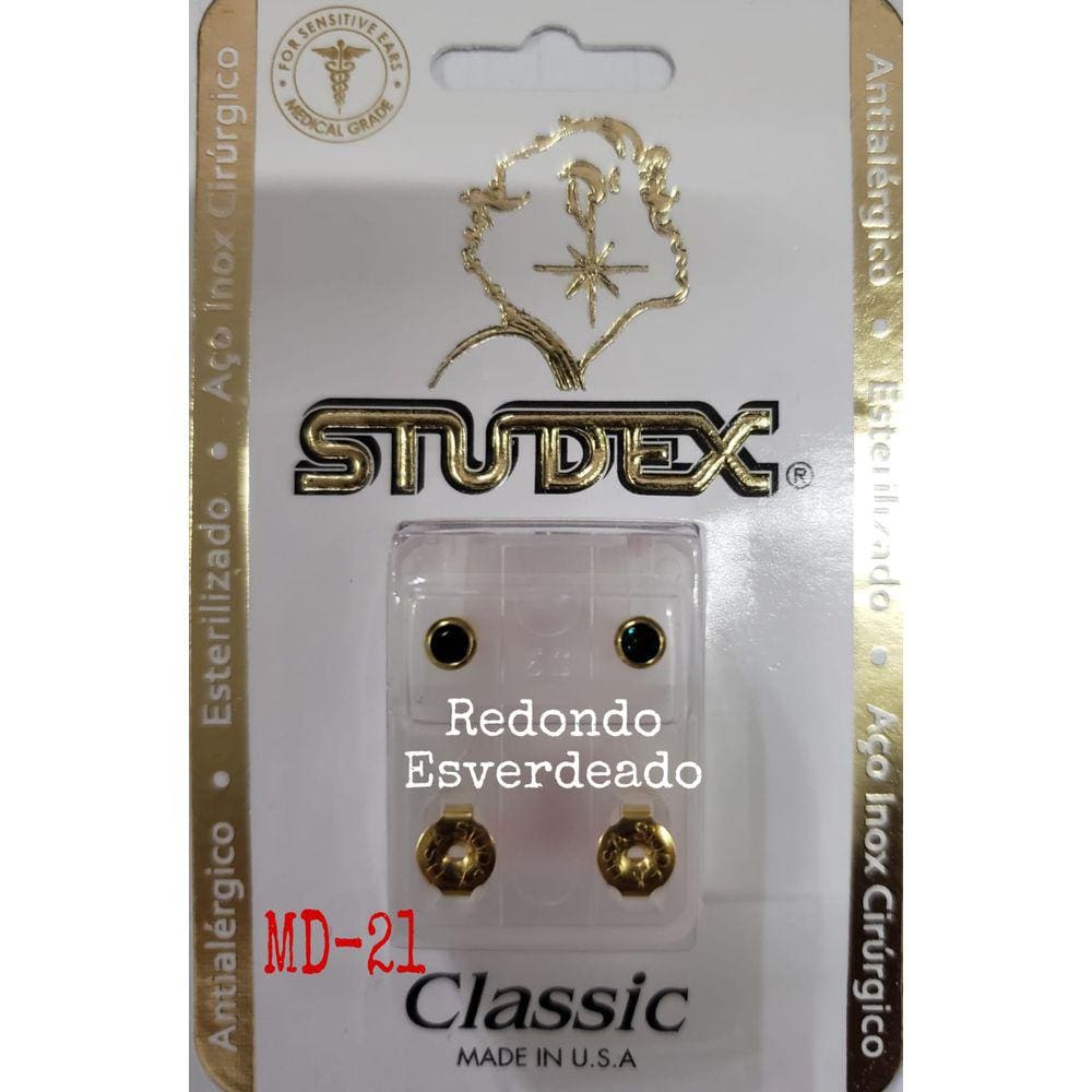 Brinco Studex Classic 4Mm Bezel Verde Esmeralda Medio Dourado