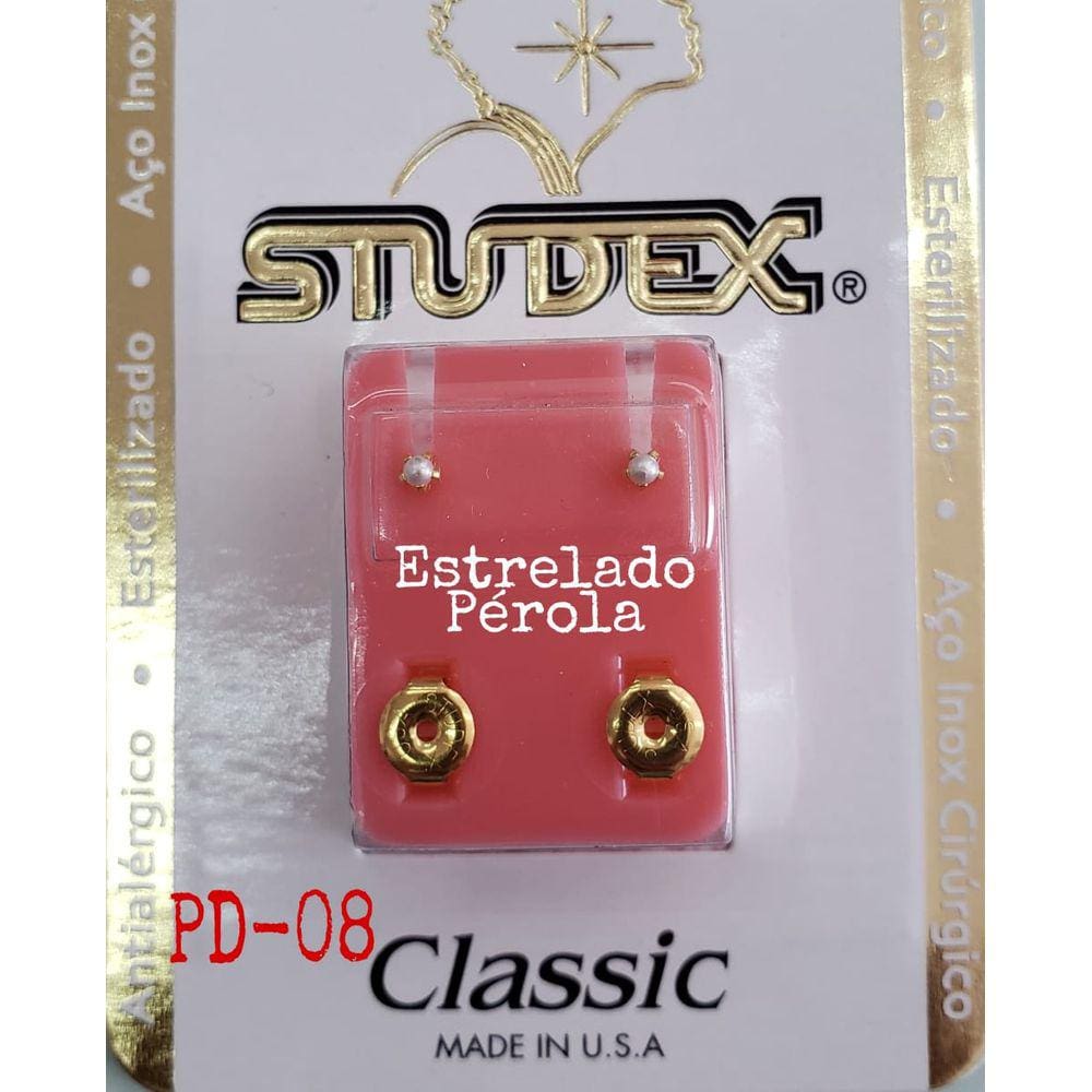 Brinco Studex Classic 2Mm Tiffany Pérola Pequeno Dourado