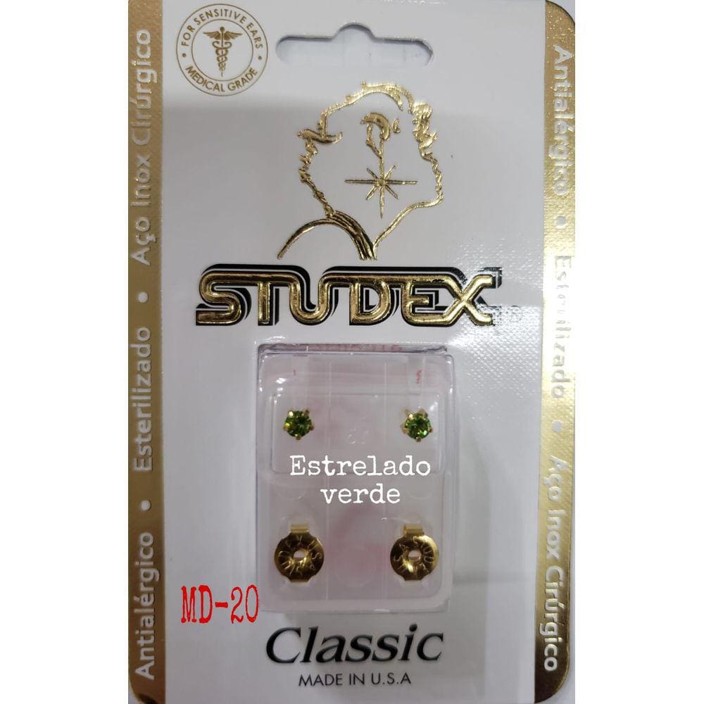 Brinco Studex Classic 4Mm Tiffany Verde Medio Dourado