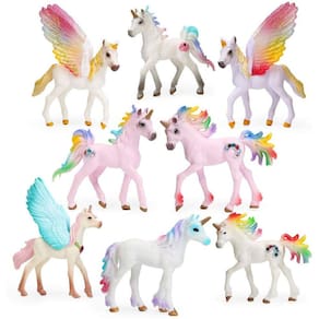 Conjunto de estatuetas de brinquedo de unicórnio, cobertura de bolo para festa, presente para crianças (8 unidades)