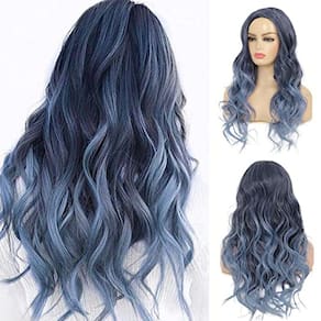 Peruca ondulada sintética azul ombre l, Daily Party, Cosplay, 55cm