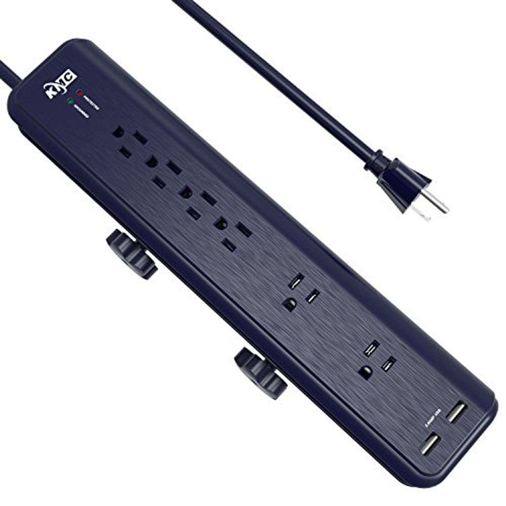 Protetor contra sobretensão de 6 saídas Power Strip Mount 2.4A, estação de carregamento USB, 2 portas