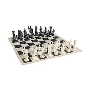 Conjunto de xadrez - tabuleiro de vinil preto/branco (44 cm) +peças de xadrez romano de 3,75"