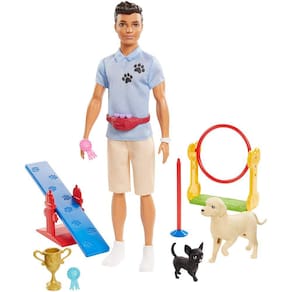 Conjunto de brinquedos Dog Trainer com boneca, 2 bonecos de cachorro, anel de argola, balança e barra de salto