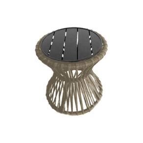 Mesa De Centro Sol Em Corda Náutica E Base Em Alumínio Preta 70cm Rami - Cor: Bege