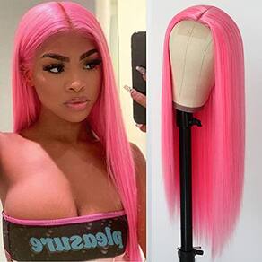 Peruca de cabelo sintética rosa, rosa vermelho l, longa e reta, resistente ao calor, moderna para mulheres