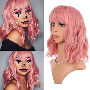 Peruca curta colorida sintética pastel encaracolada, Air Bangs para mulheres