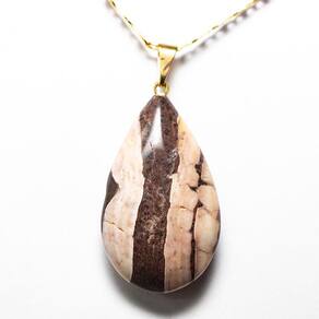 Colar Gota Jaspe Brecha Pedra Natural Montagem Pino Dourado