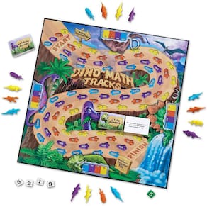 Jogo de matemática de dinossauros, valor posicional, contagem, adição, subtração, maiores de 6 anos