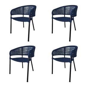 Kit 4 Cadeiras Sol Corda Náutica Base Em Alumínio Preto-azul Marinho - Cor: Azul