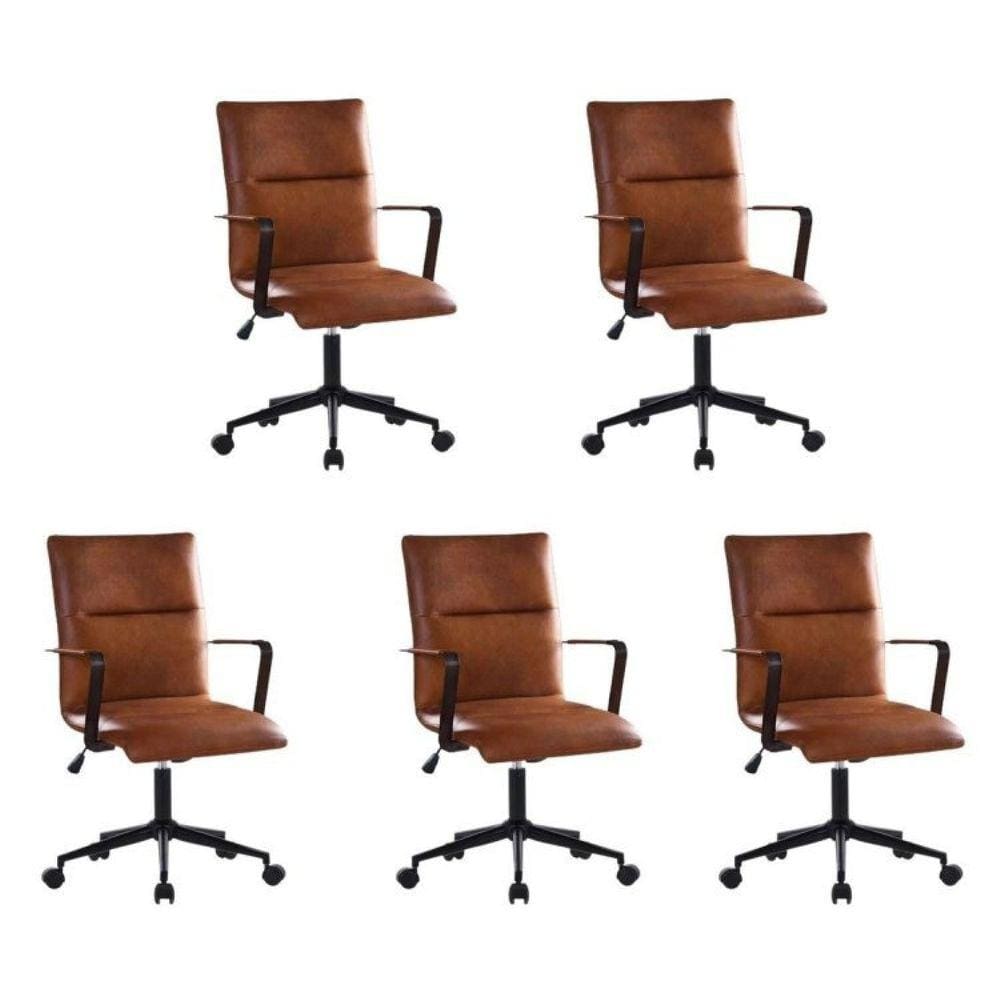Kit 5 Cadeiras para Escritório Diretor Giratória em Couro Palermo Caramelo