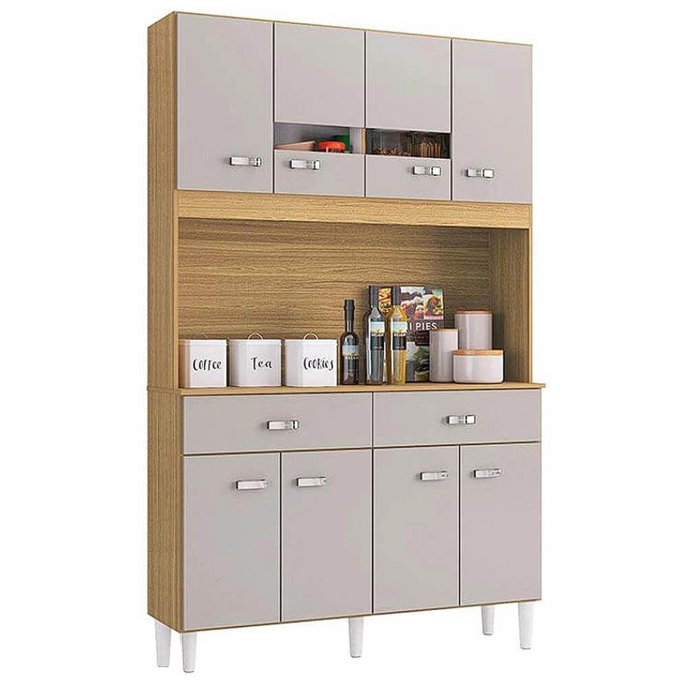 Cozinha Compacta Manu 8 Portas 2 Gavetas Poquema Cor Damasco Off White