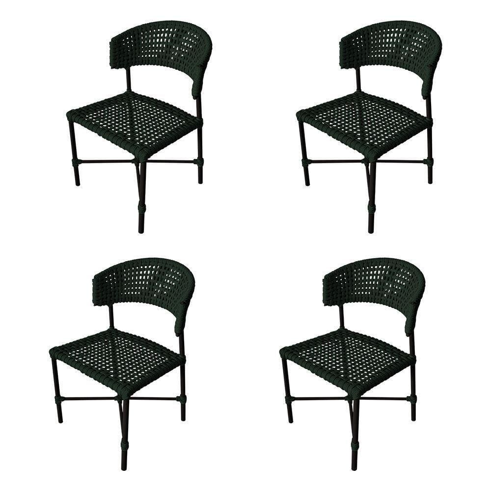 Kit 4 Cadeiras Hortz Corda Náutica Base Em Alumínio Preto-verde Musgo - Cor: Verde