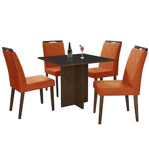 Mesa de Jantar Los Angeles 90x90cm com 4 Cadeiras Cor Canela Grafite com Tecido Cobre