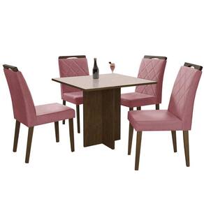 Mesa de Jantar Los Angeles 90x90cm com 4 Cadeiras Cor Canela Off White com Tecido Rose