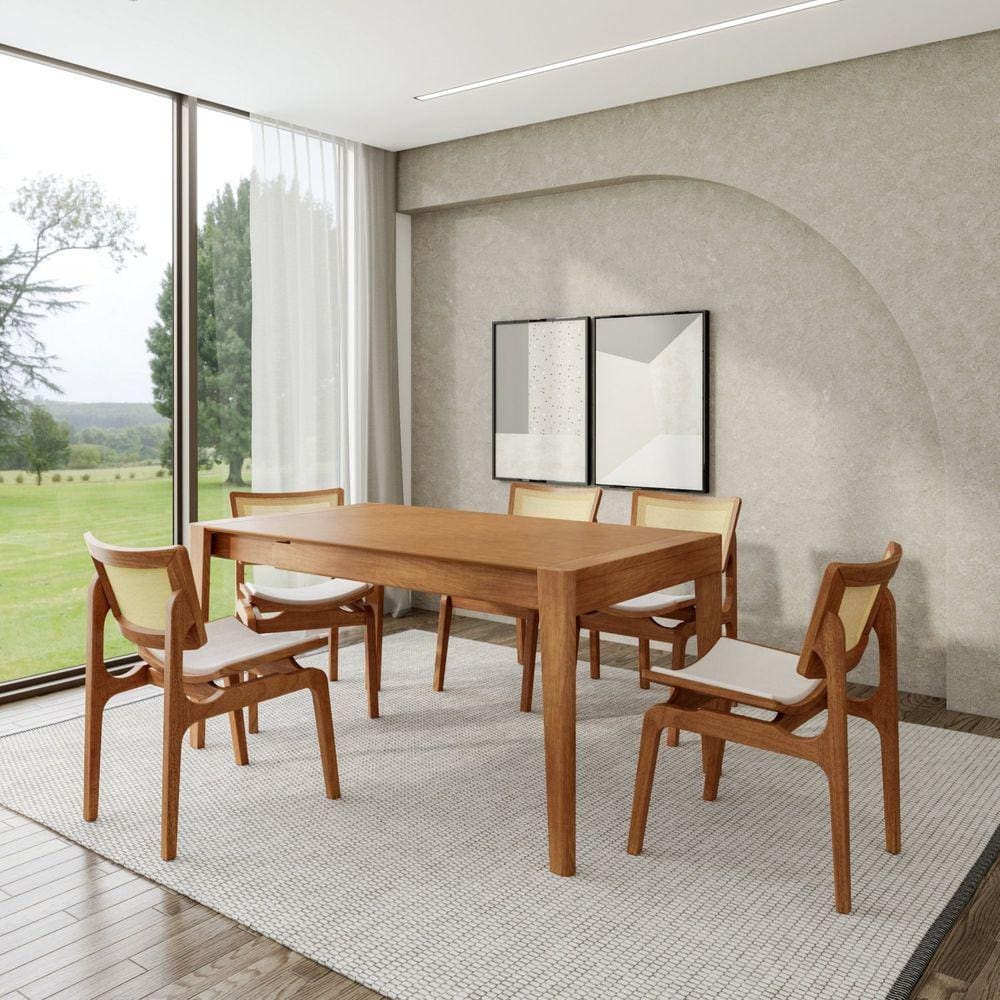 Conjunto de Mesa Extensível Retangular Tarsila Yescasa com 6 Cadeiras Verõnica Champagne