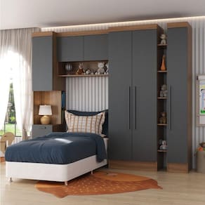 Quarto Infantil Completo 4 Peças Ella Espresso Móveis Nogal/Grafite