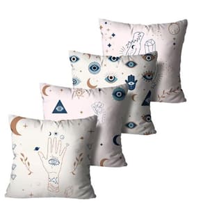 Kit com 4 Capas de Almofadas Decorativas Boho Bege e Rosa Claro - 45x45cm