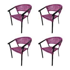 Kit 4 Cadeiras Sofia Corda Náutica Base Em Alumínio Preto-rosa - Cor: Rosa