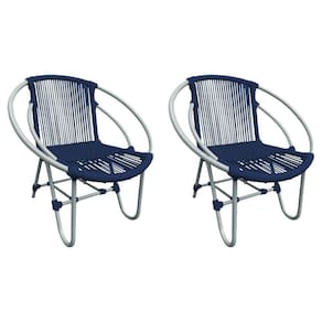 Kit 2 Cadeiras Decorativa Julia Em Corda Náutica E Base Em Alumínio Cinza- Azul Marinho - Cor: Azul