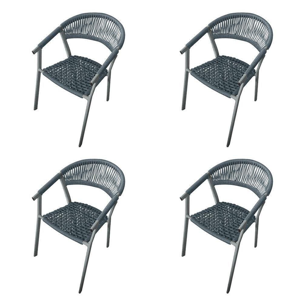 Kit 4 Cadeiras Decorativa Joana Em Corda Náutica E Base Em Alumínio Cinza-cinza - Cor: Cinza