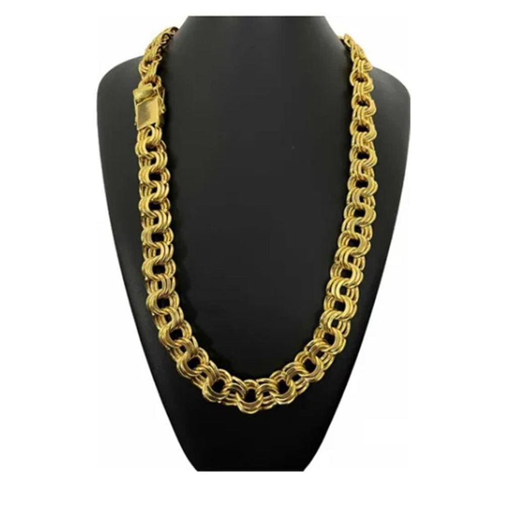 Corrente Luxo 18mm Friso Triplo Banhado A Ouro Elos Soldados