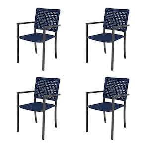 Kit 4 Cadeiras Marília Corda Náutica Base Em Alumínio Preto-azul Marinho - Cor: Azul