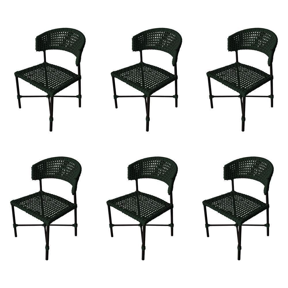 Kit 6 Cadeiras Hortz Corda Náutica Base Em Alumínio Preto-verde Musgo - Cor: Verde