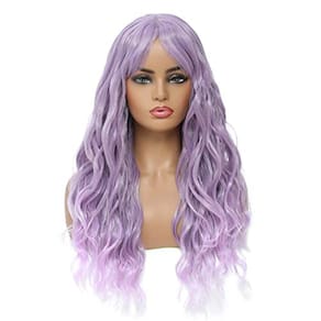 Peruca ondulada encaracolada, sintética, franja, ombre roxo lavanda