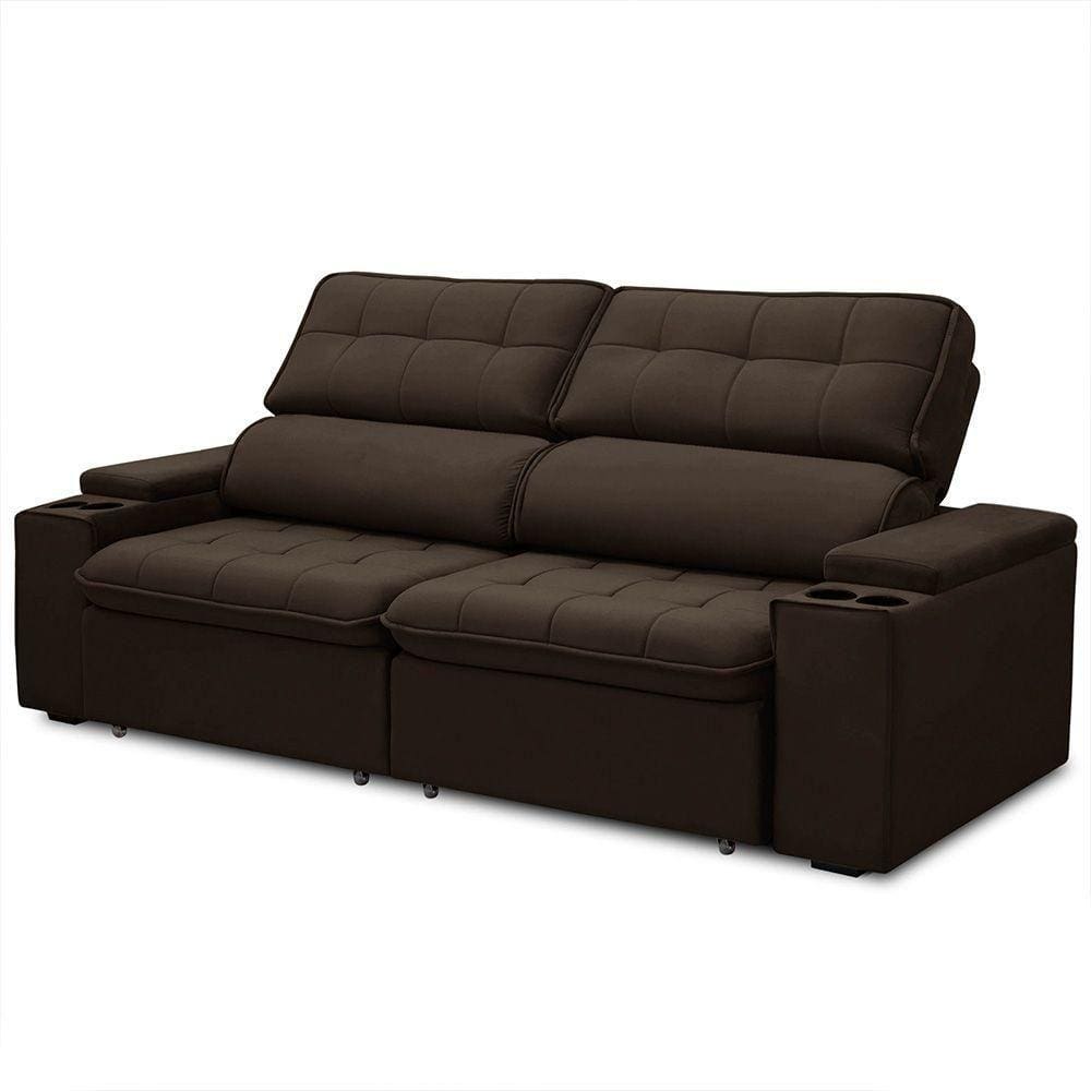 Sofá Retrátil Reclinável 3 Lugares 210Cm Ginevra F05 Veludo Azul - Mpozenato