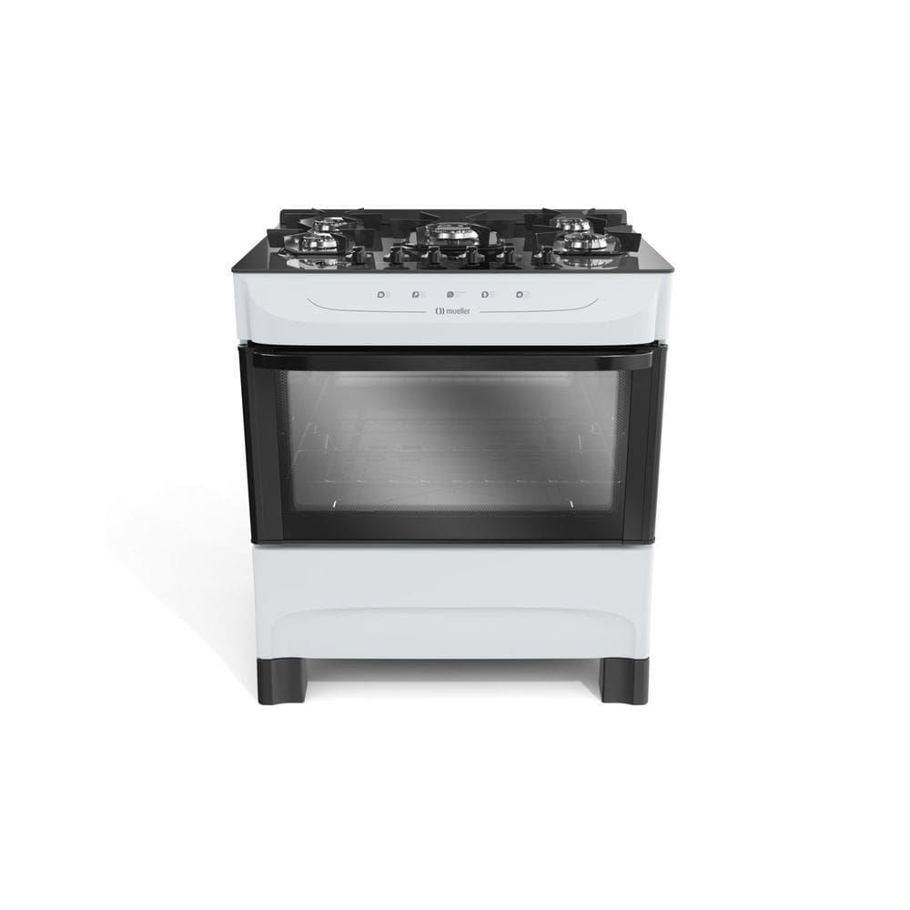 Fogão 5 Bocas com Mesa de Vidro e Acendimento Mueller Branco