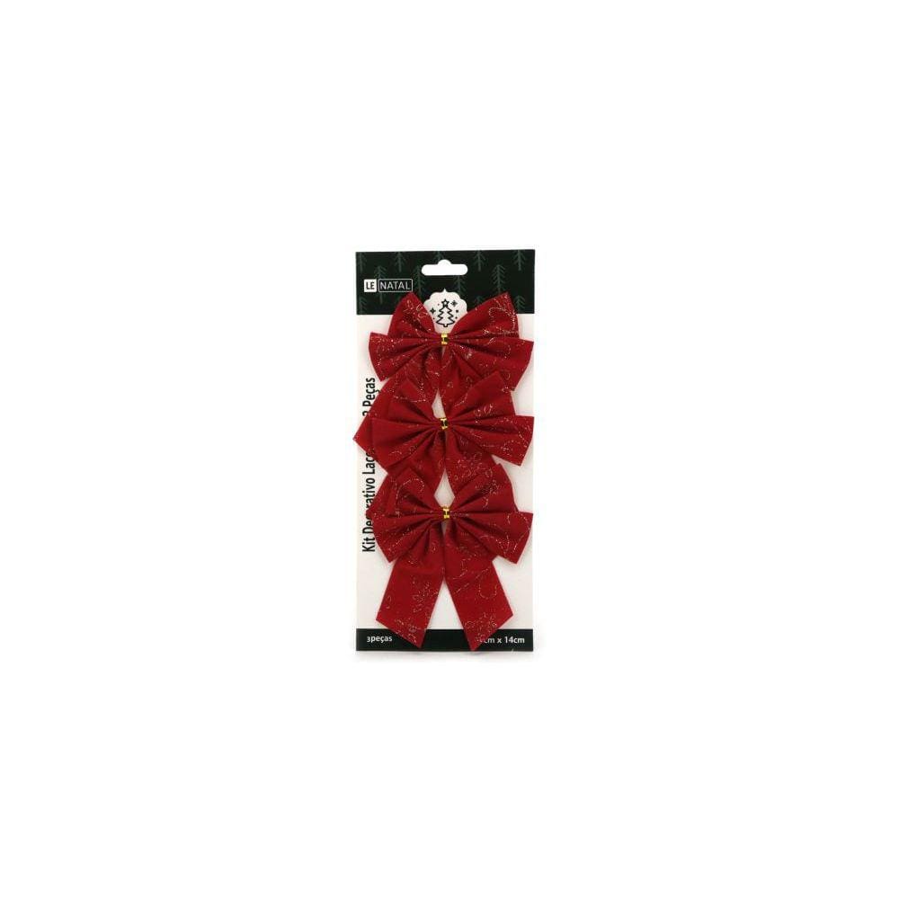 Kit Laço de Natal Decorado Le 3 Unidades 11x14cm
