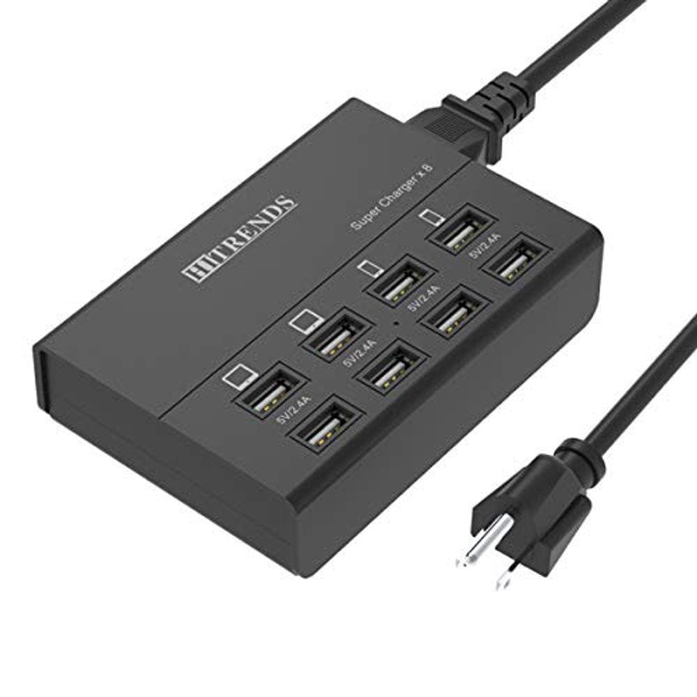 Hub de carregador para vários dispositivos, 8 portas, 60 W, preto